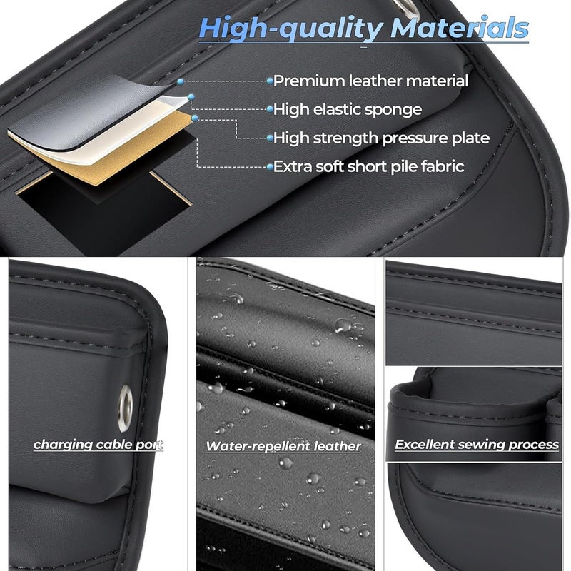 PLEW 2-Pack Black Obsidian Car Seat Gap Filler, Premium Leather Console Organizer Universal Fit for Car SUV Truck Multi-Purpose Essentials Organizer - Car Seat Gap Filler Organizer with Cup Holder - Image 3